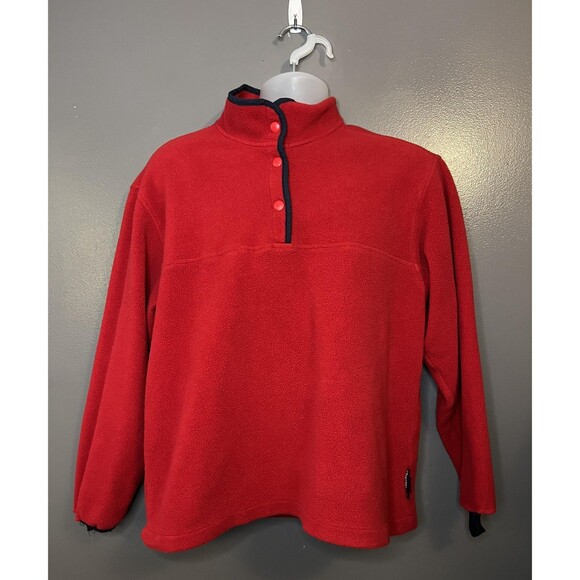 Woolrich Fleece Pullover Womens Medium Red Polartec Snap Mock Neck Outdoor Warm - Picture 1 of 8